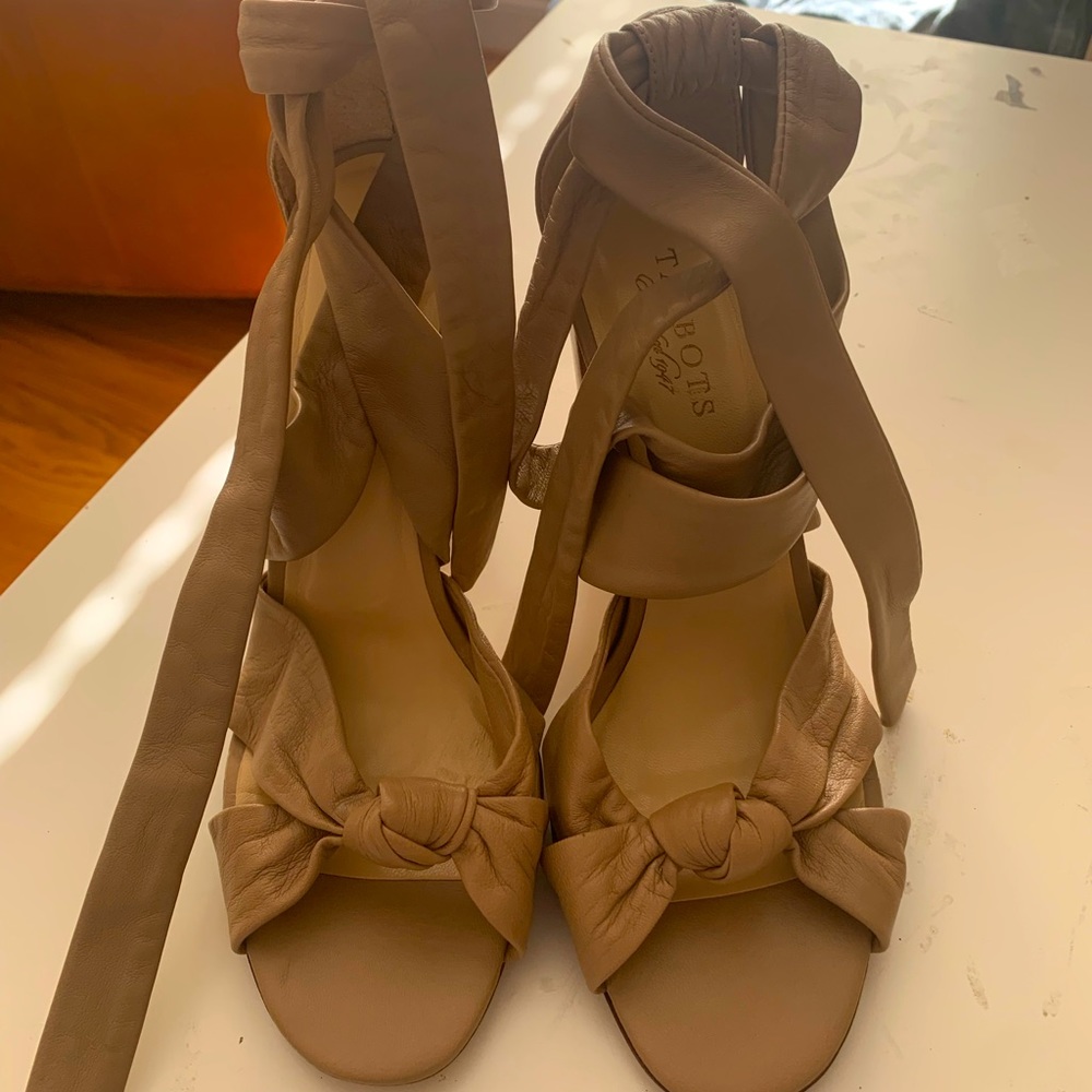 Talbots Tan Ankle Wrap Leather Heeled Sandals